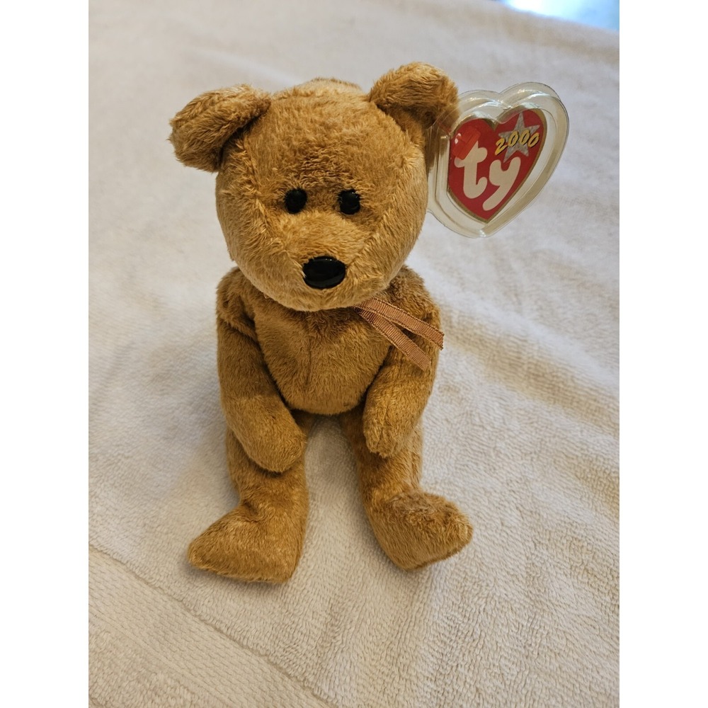 Ty Beanie Baby Cashew Bear Bow Plush Stuffed Animal Retired W Tag‎ April 22 2000